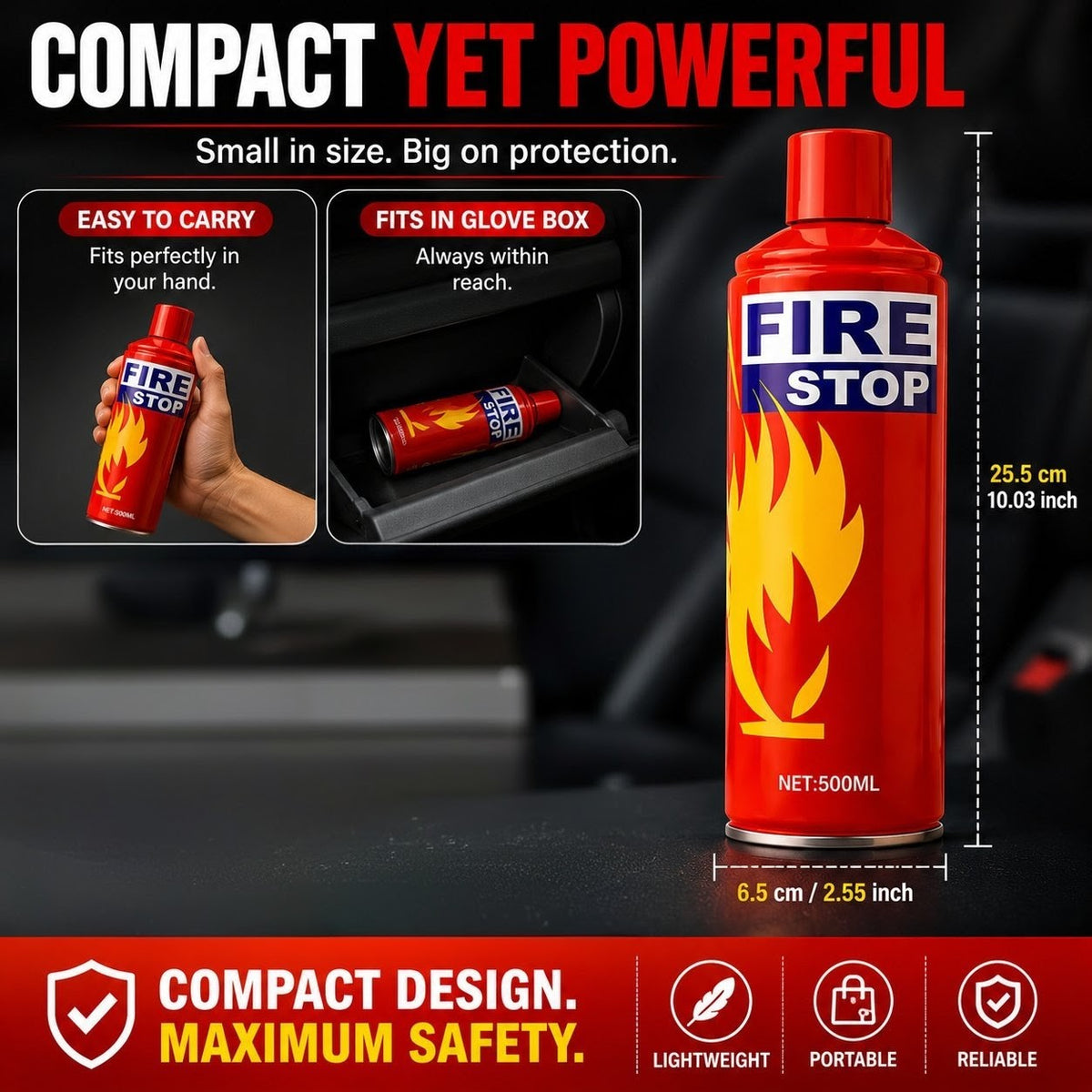 Portable Fire Extinguisher with Mount For Office, Shop, Home, Kitchen, Car.